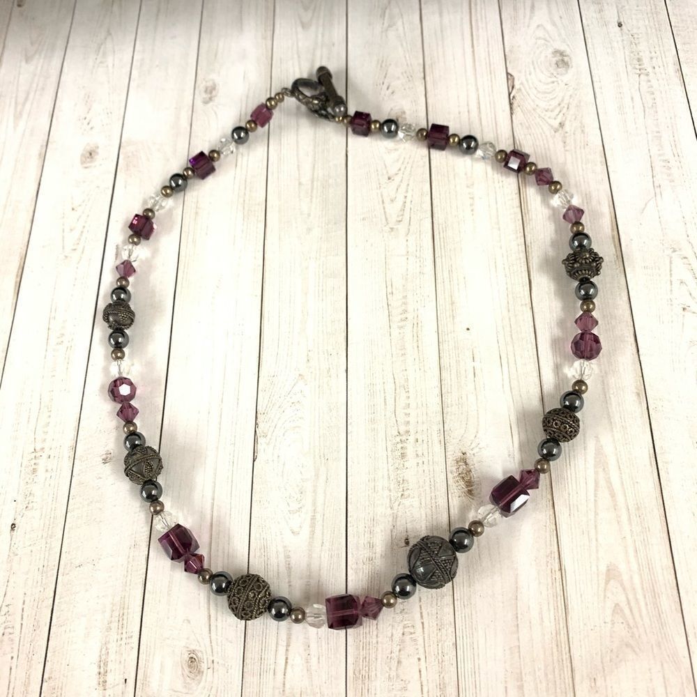 Crystal and Metal Bead Necklace
